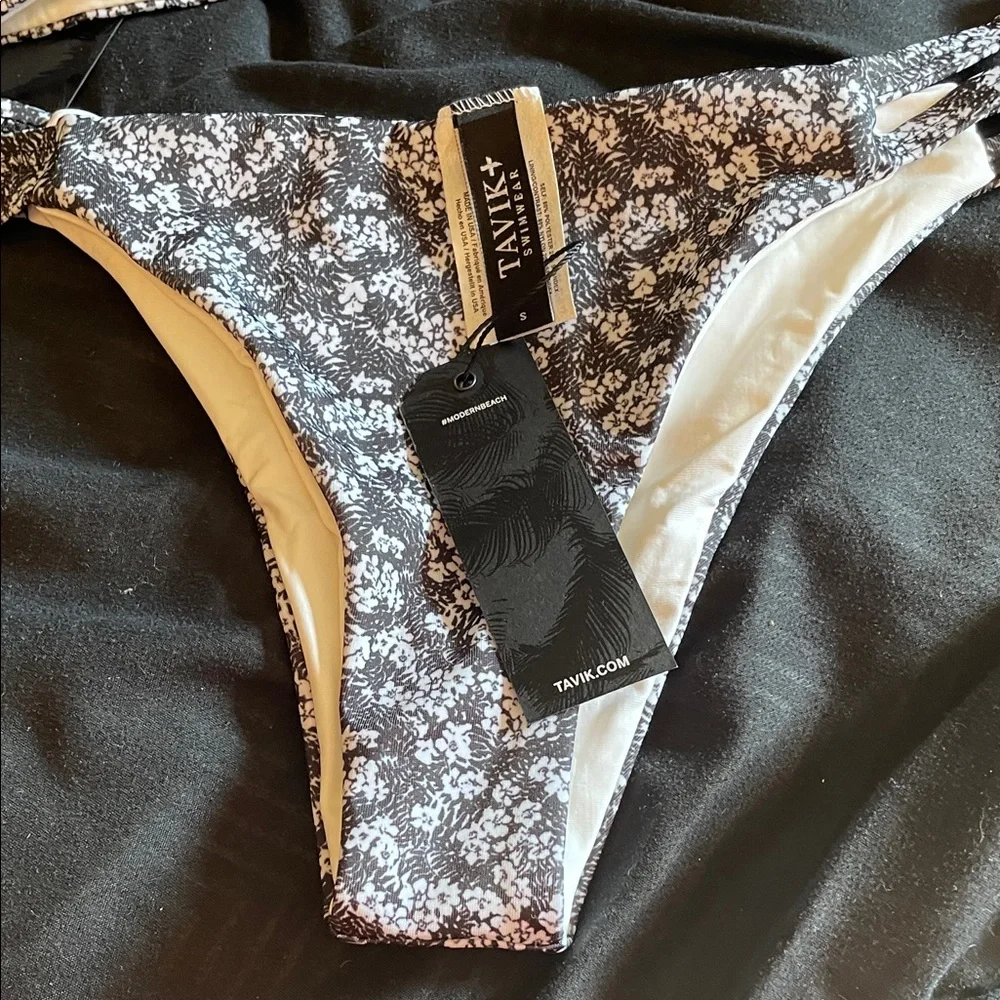 Tavik Floral Lace-Up Bikini in Black and White - Picture 2 of 2